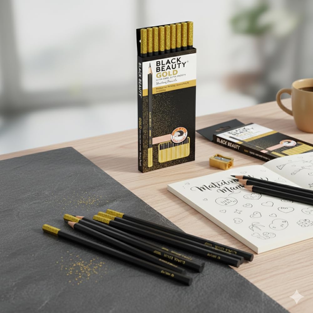 Black Beauty GOLD Writing Pencils (Set of 10)