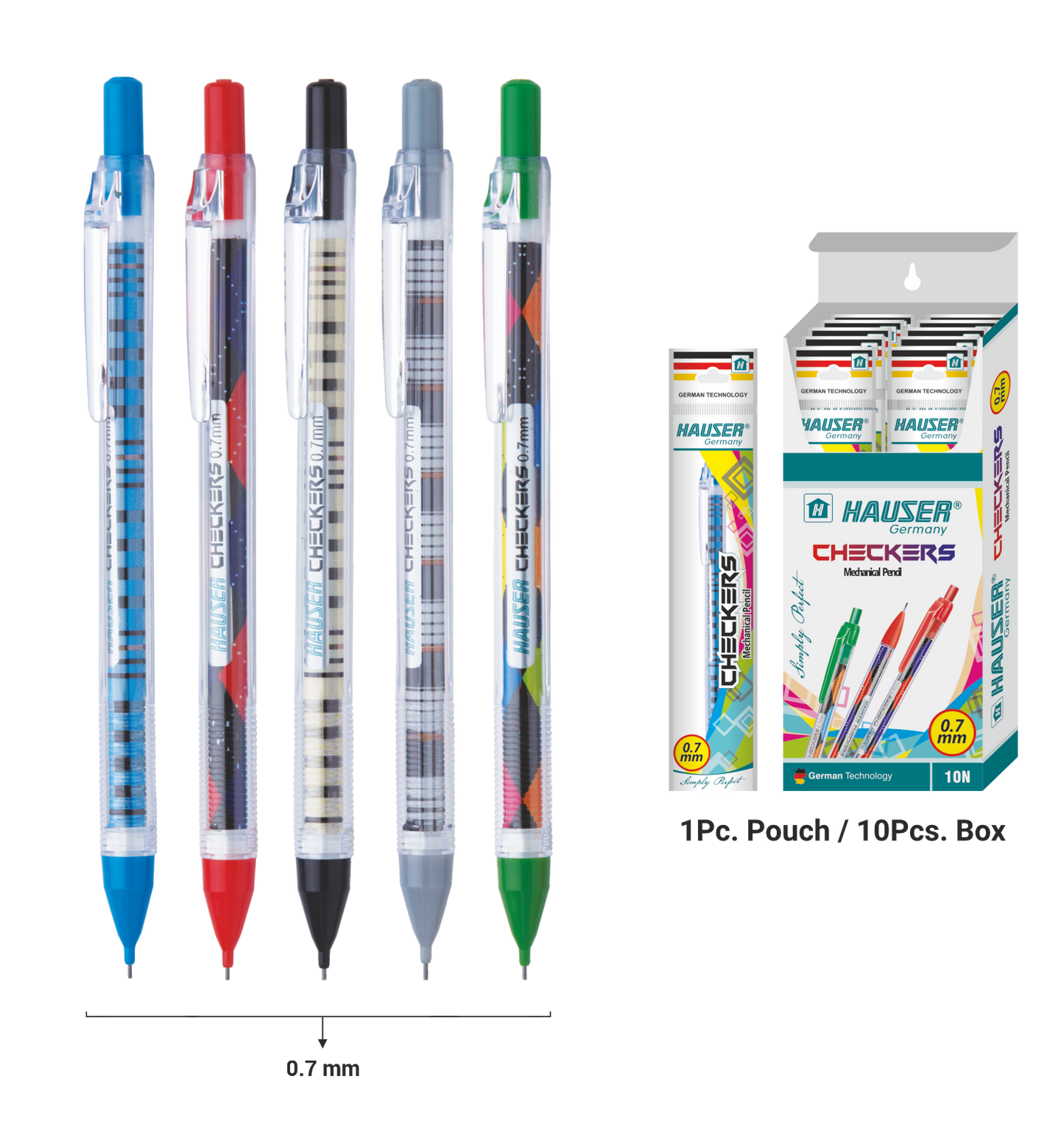 Hauser Artz Mechanical Pencil CHECKERS - 0.7mm (Pack of 10)