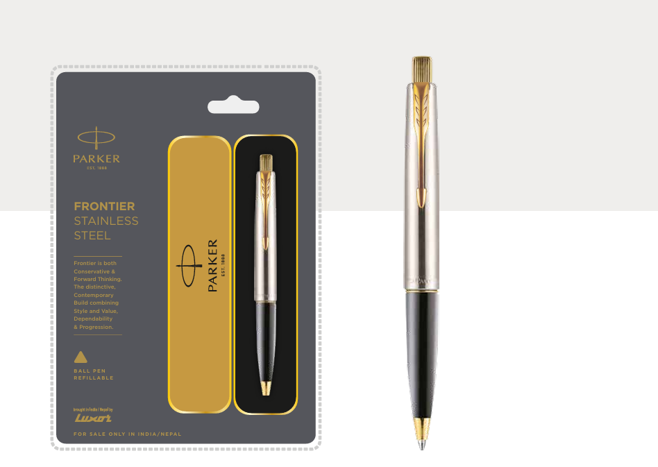 Parker FRONTIER STAINLESS STEEL Ball Pen with Gold Trim