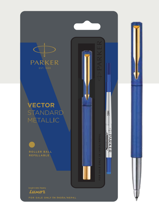 Parker VECTOR STANDARD METALLIC Roller Ball Pen With Gold Trim