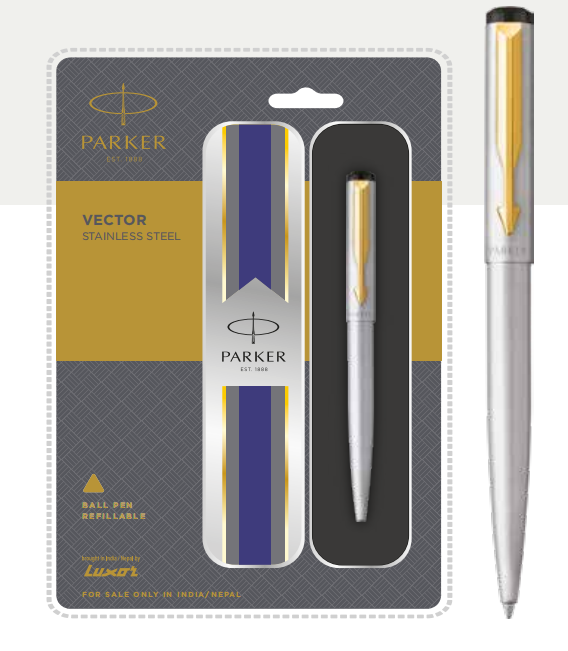 Parker VECTOR STAINLESS STEEL Ball Pen with Gold Trim