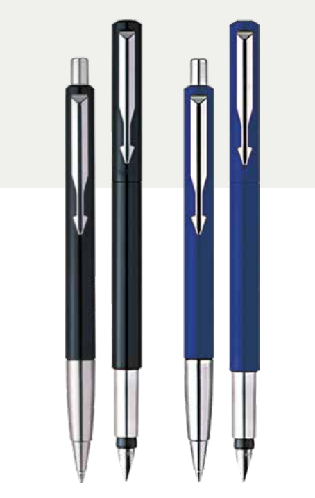PARKER VECTOR STANDARD BALL PEN + FOUNTAIN PEN WITH CHROME TRIM