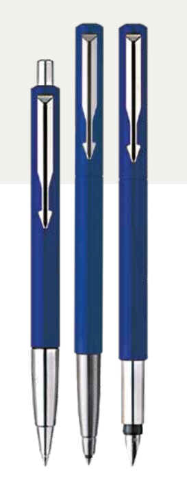 PARKER VECTOR STANDARD BALL PEN + ROLLER BALL PEN + FOUNTAIN PEN With Chrome Trim