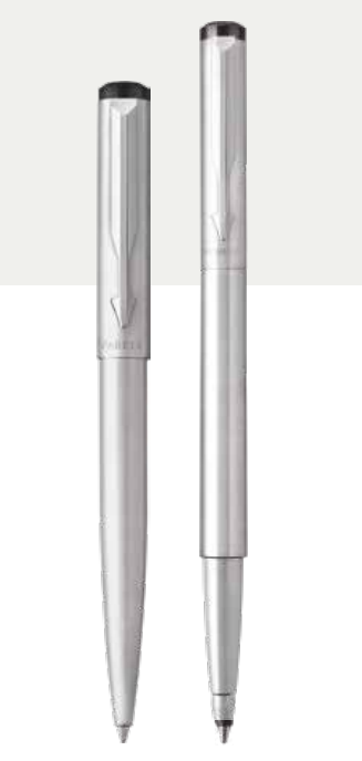 PARKER VECTOR STAINLESS STEEL BALL PEN + ROLLER BALL PEN WITH CHROME TRIM