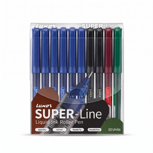 Luxor Super-Line Liquid Ink Roller Pen Assorted (Pack of 10)