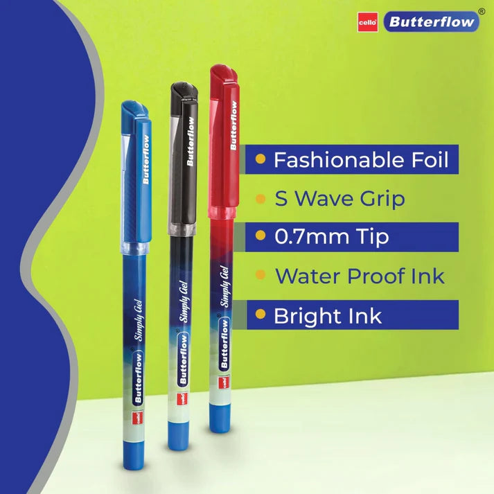 Cello BUTTER FLOW SIMPLY Gel Pen- Black (Pack of 5)