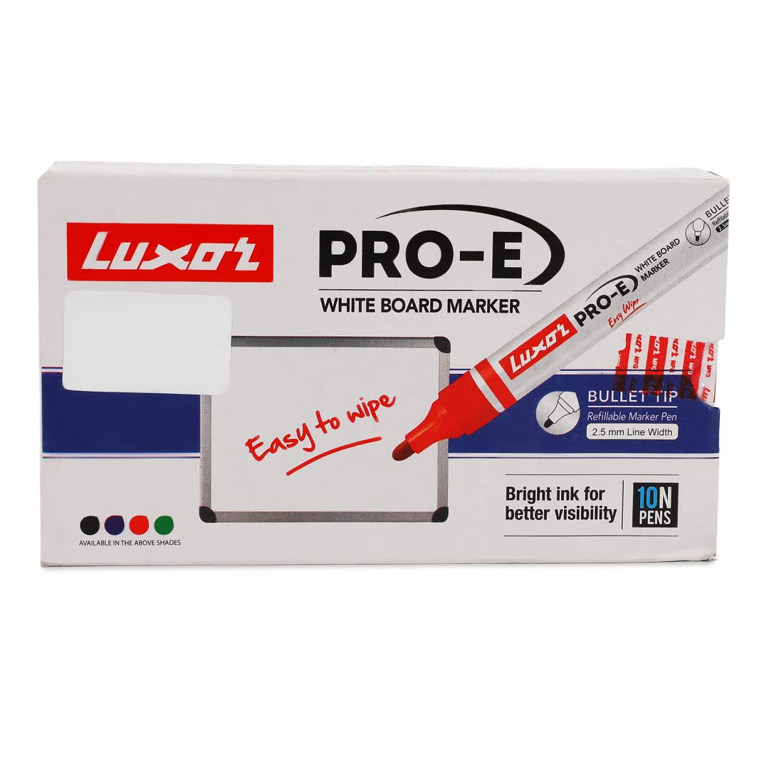 Luxor PRO-E WHITE BOARD Marker- Blue/ Black/ Red/ Green (Pack of 2)