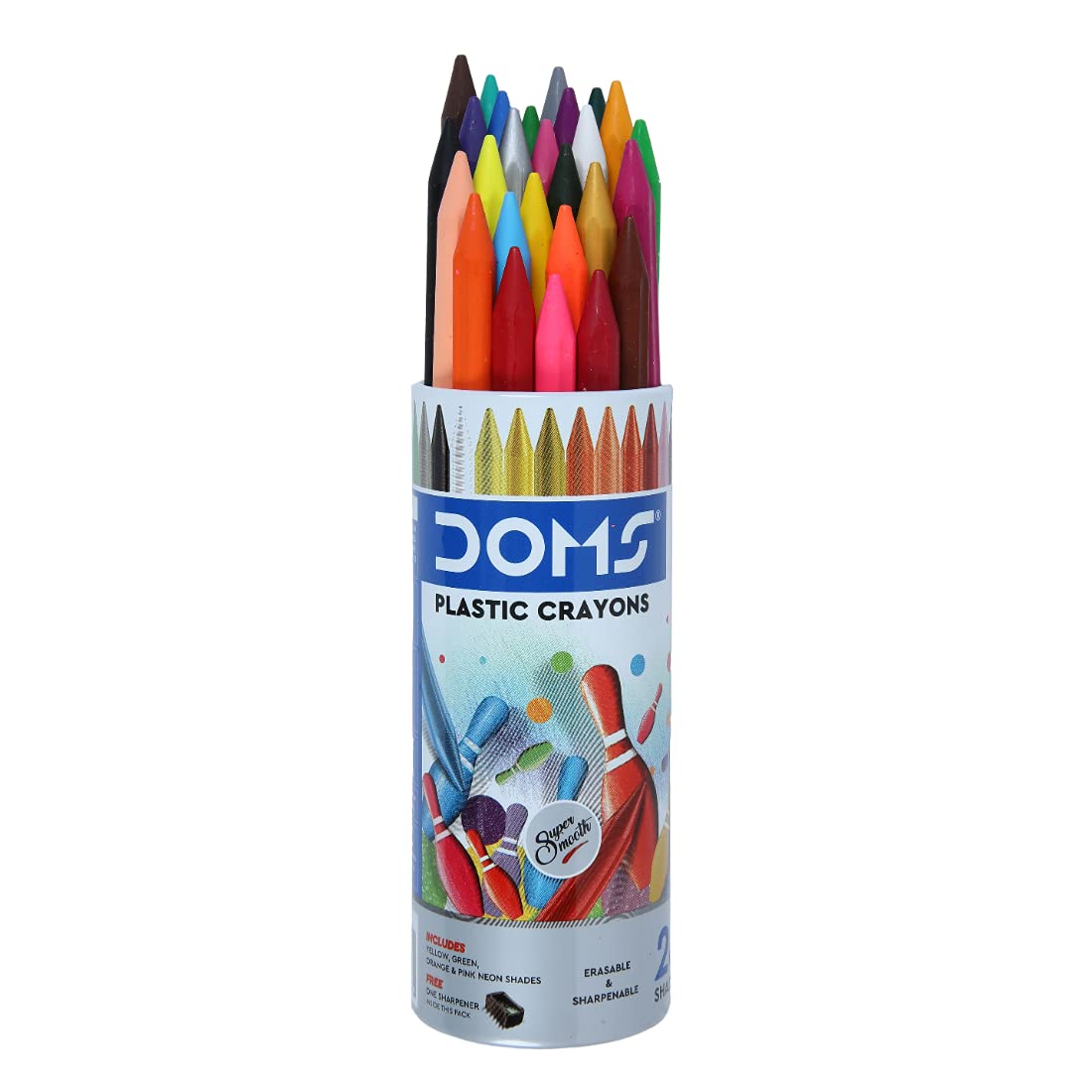 Doms PLASTIC CRAYONS 28 Shades Tin Pack