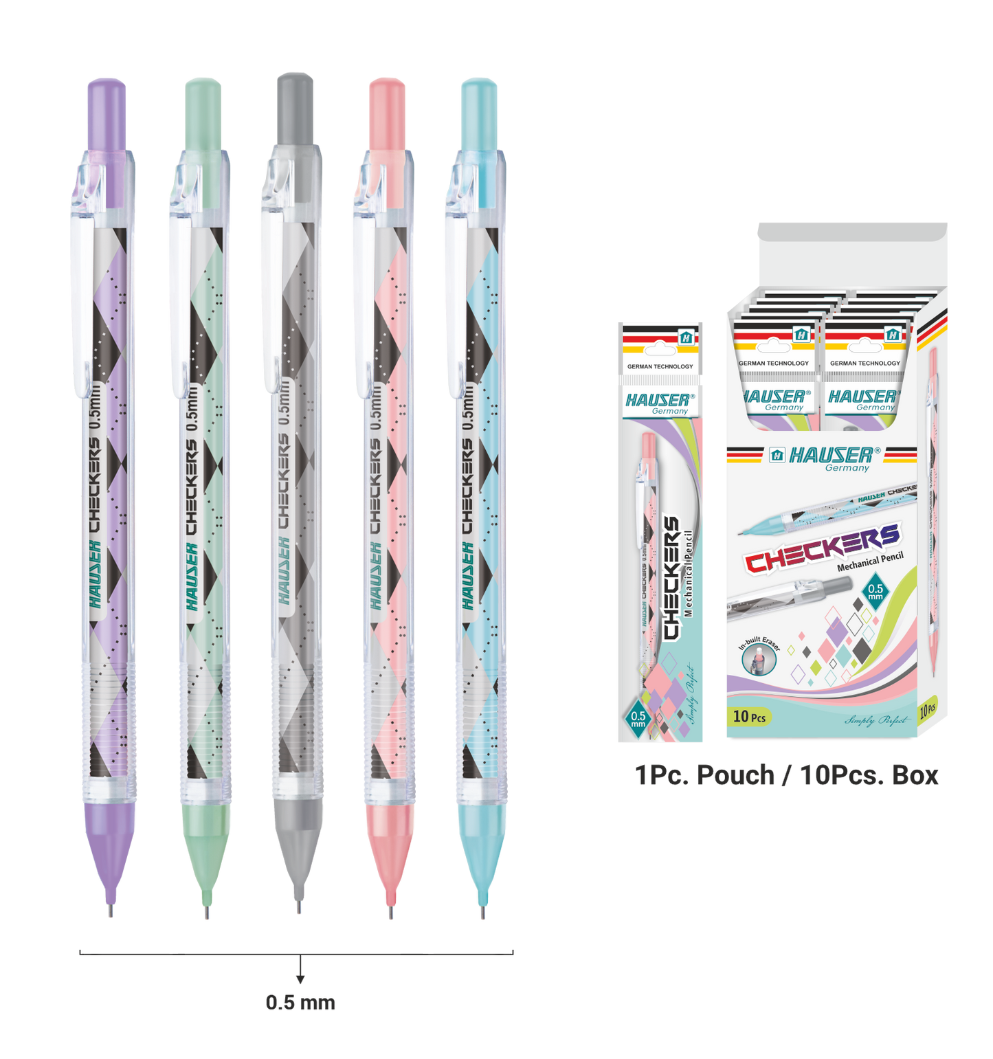 Hauser Artz Mechanical Pencil CHECKERS - 0.5mm (Pack of 10)