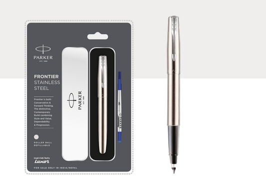 Parker FRONTIER STAINLESS STEEL ROLLER BALL PEN WITH CHROME TRIM