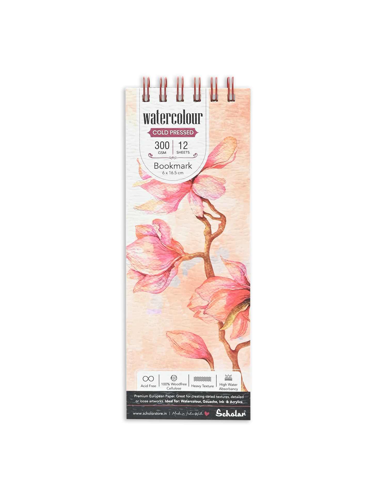 Scholar Book Mark WaterColour Cold Press 300 GSM - Wiro (12 Sheets)