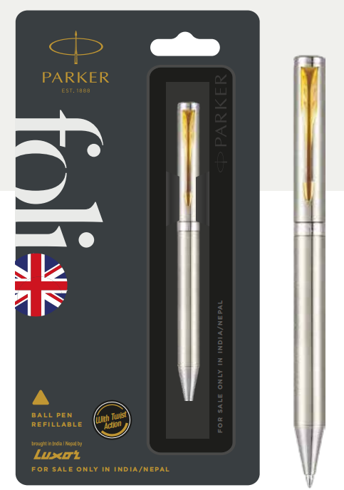 Parker FOLIO STAINLESS STEEL Ball Pen with Gold Trim