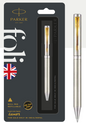 Parker FOLIO STAINLESS STEEL Ball Pen with Gold Trim