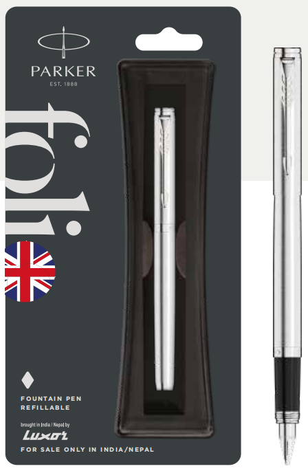 Parker FOLIO STAINLESS STEEL FOUNTAIN PEN WITH CHROME TRIM