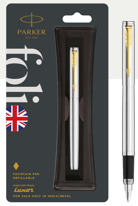 Parker FOLIO STAINLESS STEEL FOUNTAIN PEN WITH GOLD TRIM