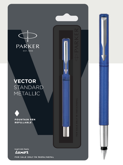 Parker VECTOR STANDARD METALLIC FOUNTAIN PEN WITH CHROME TRIM