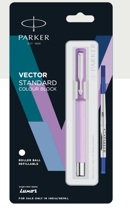Parker VECTOR COLOUR BLOCK ROLLER BALL PEN WITH CHROME TRIM