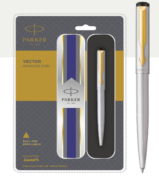 Parker VECTOR STAINLESS STEEL Ball Pen with Gold Trim