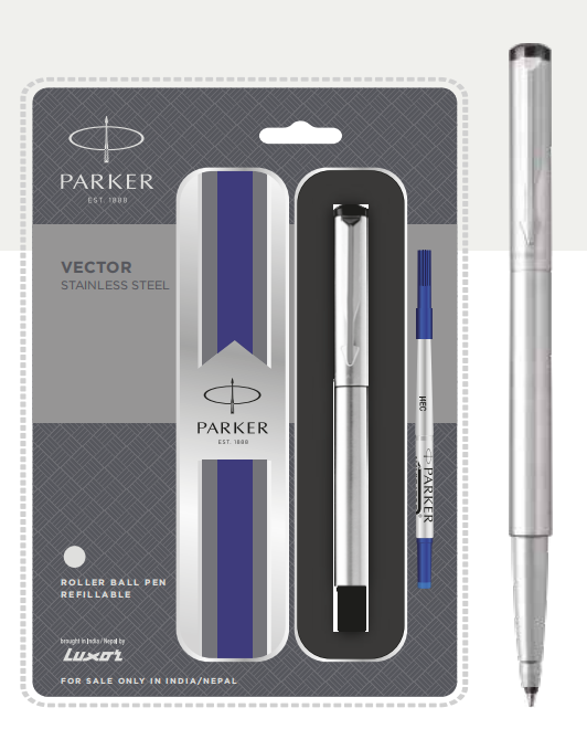 PARKER VECTOR STAINLESS ROLLER BALL PEN WITH CHROME TRIM