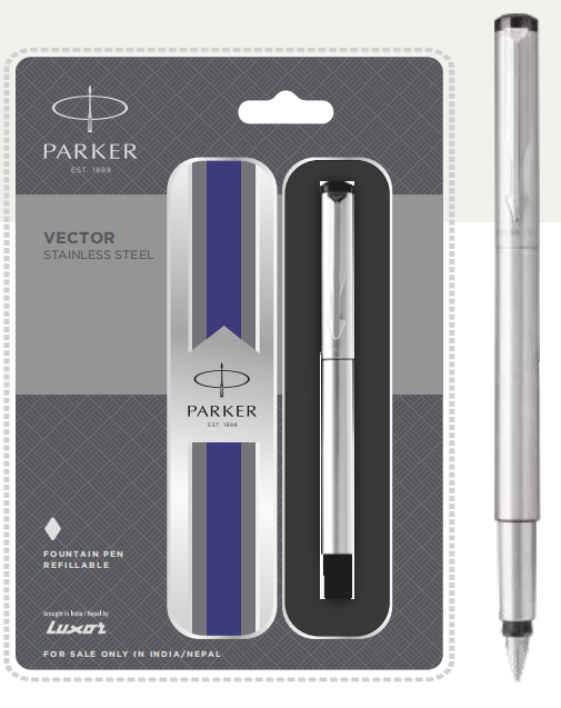 PARKER VECTOR STAINLESS FOUNTAIN PEN WITH CHROME TRIM