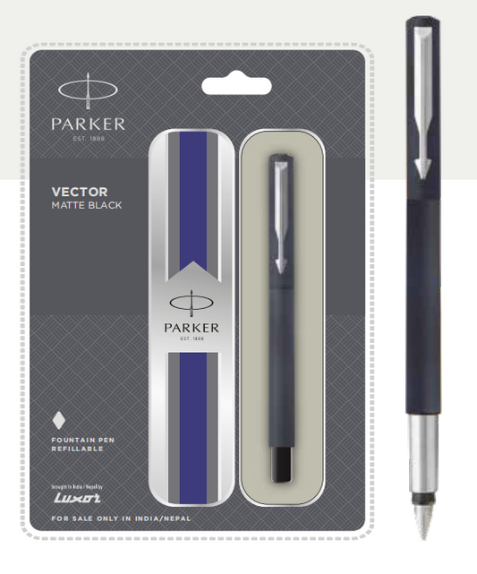 PARKER VECTOR MATTE BLACK FOUNTAIN PEN WITH CHROME TRIM