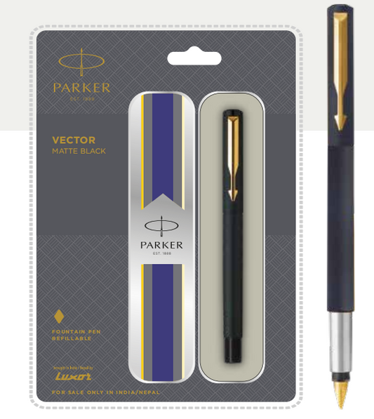 PARKER VECTOR MATTE BLACK FOUNTAIN PEN WITH GOLD TRIM