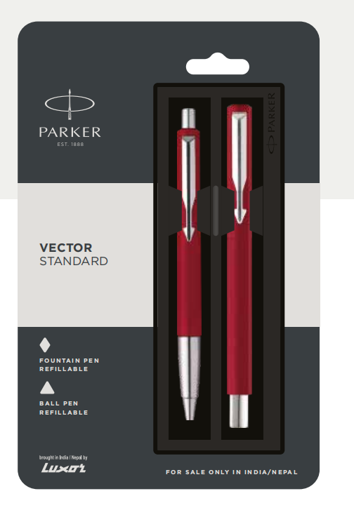 PARKER VECTOR STANDARD BALL PEN + FOUNTAIN PEN WITH CHROME TRIM