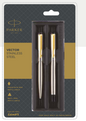 PARKER VECTOR STAINLESS STEEL BALL PEN + FOUNTAIN PEN WITH GOLD TRIM