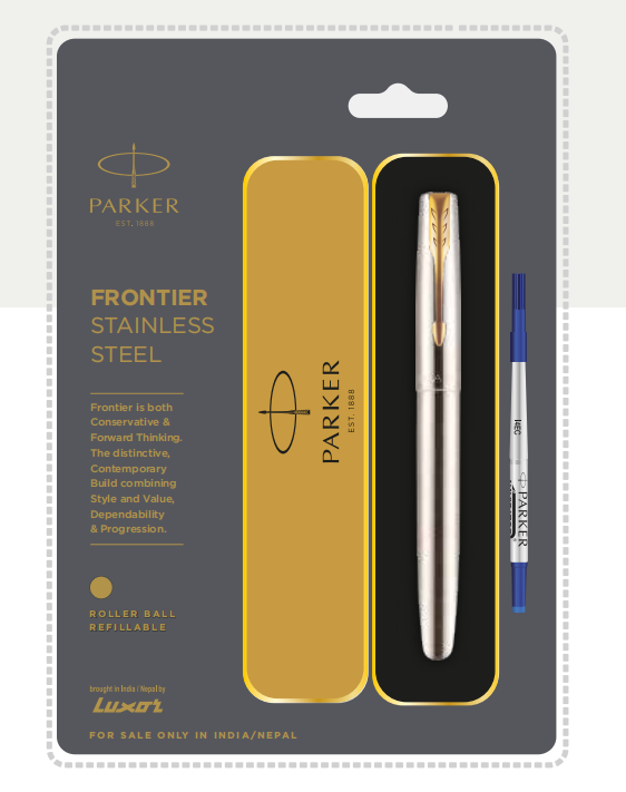Parker FRONTIER STAINLESS STEEL ROLLER BALL PEN WITH GOLD TRIM