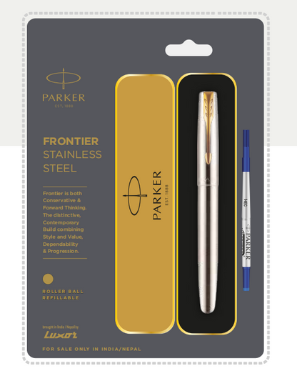 Parker FRONTIER STAINLESS STEEL ROLLER BALL PEN WITH GOLD TRIM