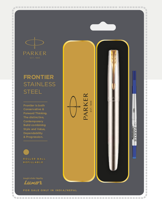 Parker FRONTIER STAINLESS STEEL ROLLER BALL PEN WITH GOLD TRIM