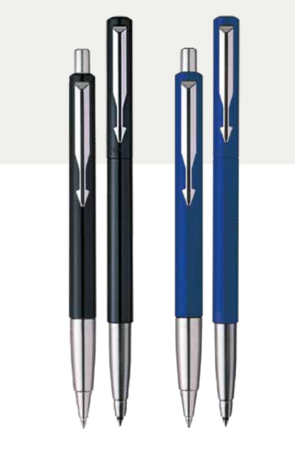 PARKER VECTOR STANDARD BALL PEN + ROLLER BALL PEN With Chrome Trim