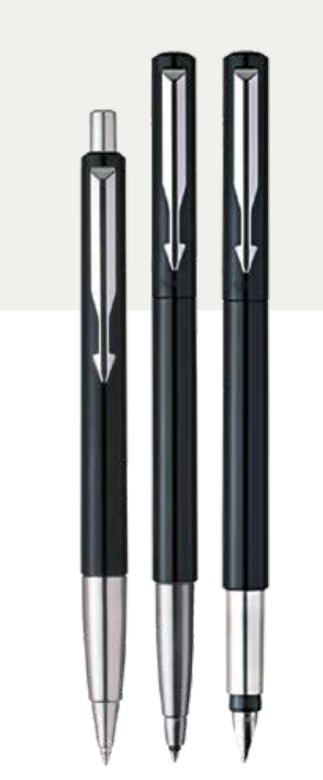 PARKER VECTOR STANDARD BALL PEN + ROLLER BALL PEN + FOUNTAIN PEN With Chrome Trim