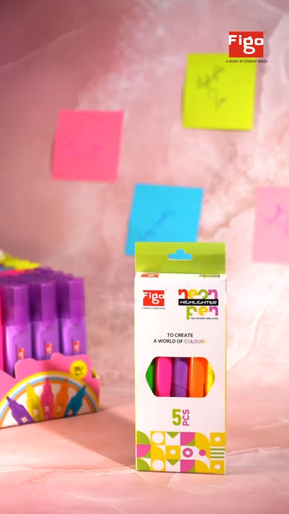 Figo Neon Pen Highlighter Assorted (Set of 5)
