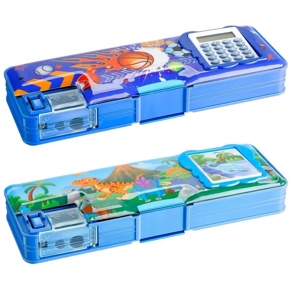 Pencil Box featuring a Built-In Calculator on Top