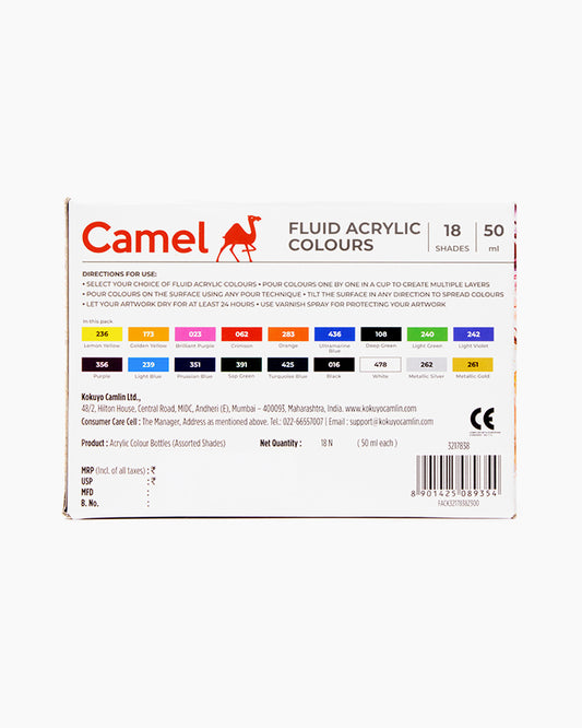 Camel Fluid Acrylic Colour 50ml (18 Shades)