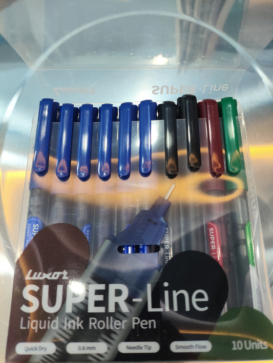 Luxor Super-Line Liquid Ink Roller Pen Assorted (Pack of 10)