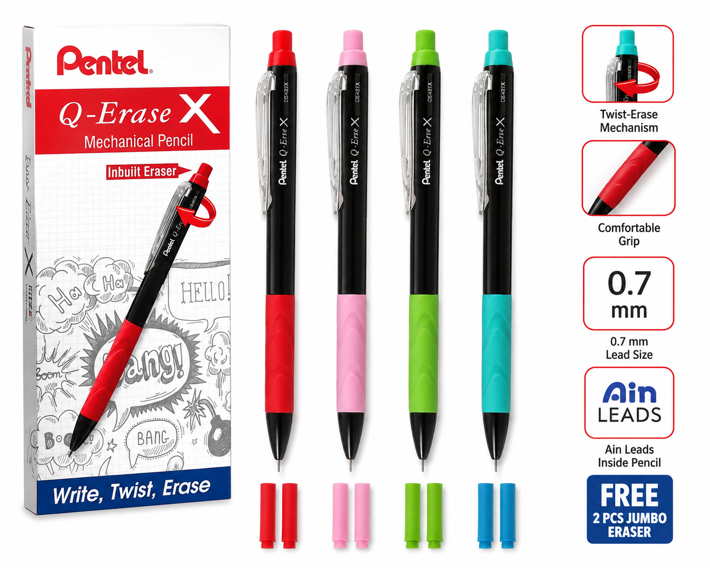 Pentel Q-Erase X Mechanical Pencil  0.7mm