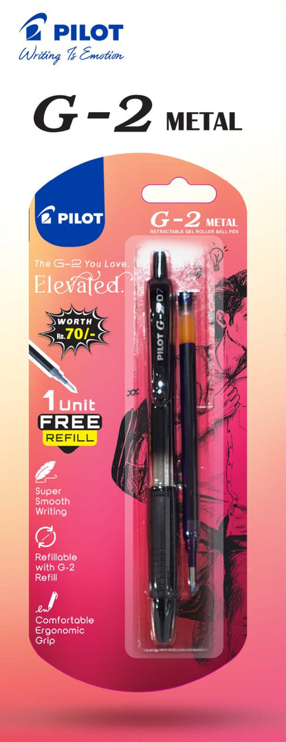 Pilot G-2 Metal Retractable Roller Pen (Free Refill)