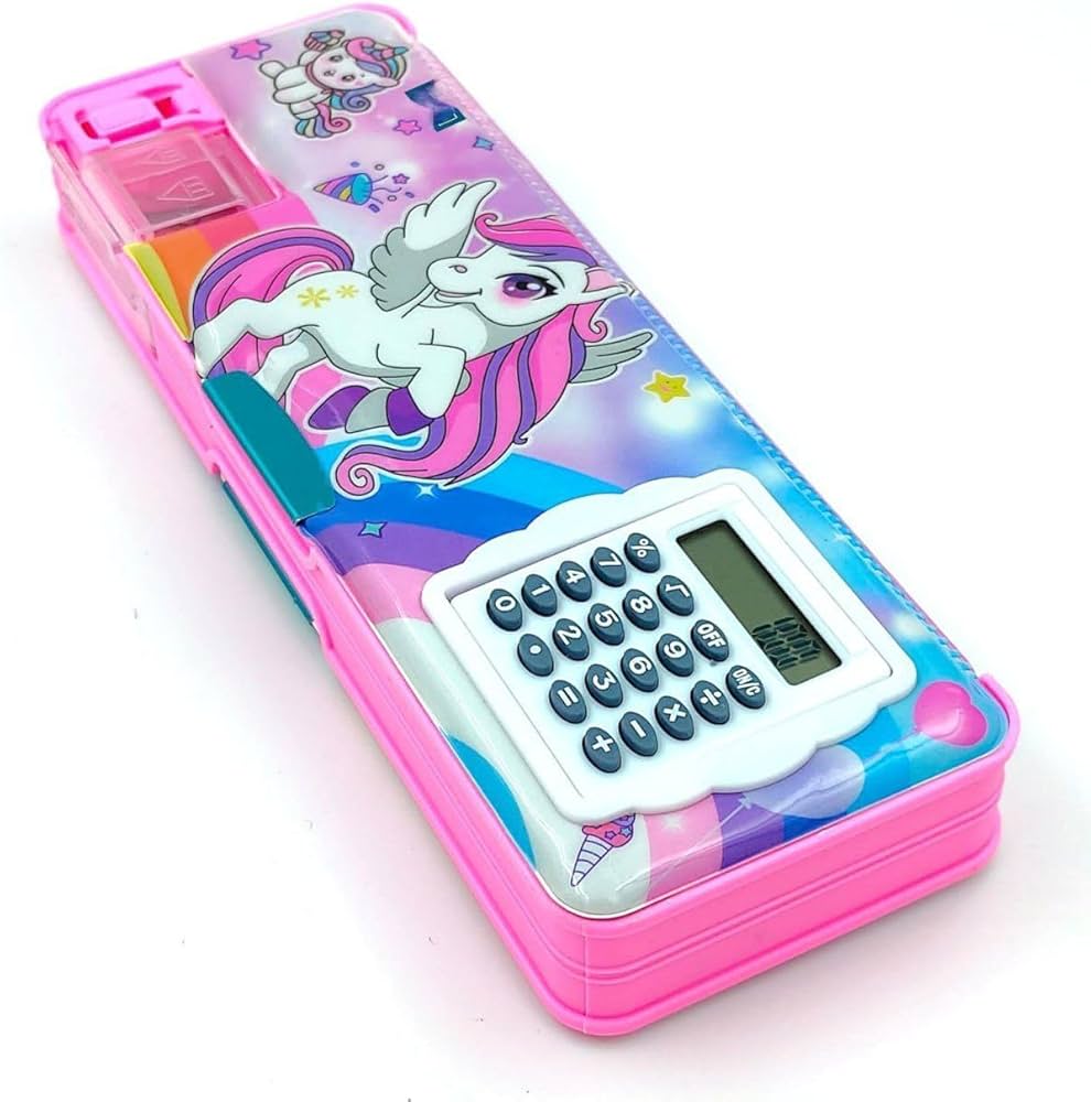 Pencil Box featuring a Built-In Calculator on Top