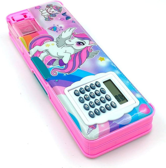 Pencil Box featuring a Built-In Calculator on Top