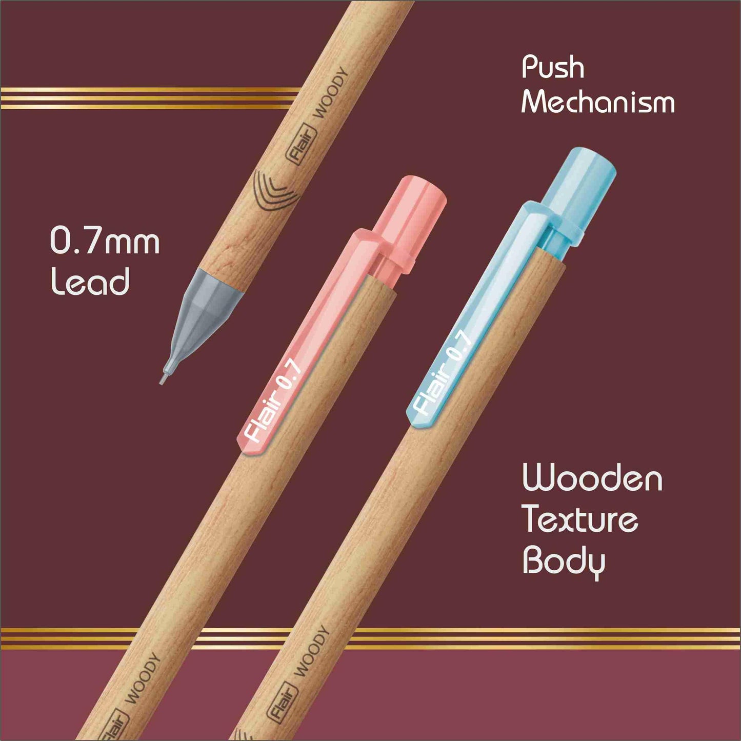 Flair WOODY 0.7mm Mechanical Pencil (Pack of 10)