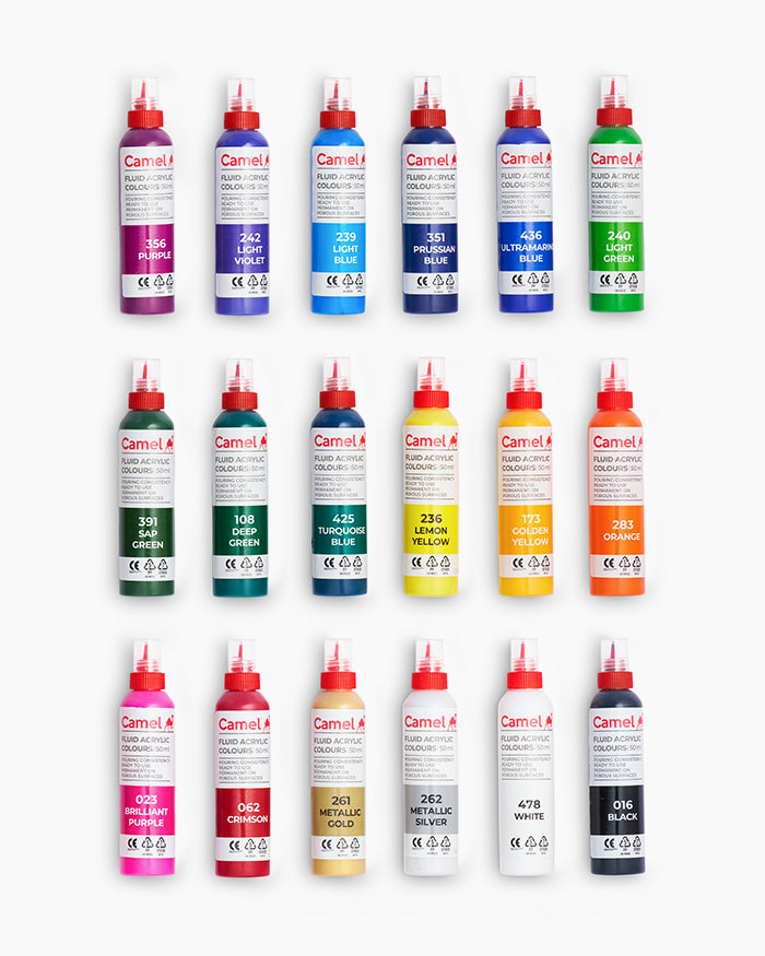 Camel Fluid Acrylic Colour 50ml (18 Shades)